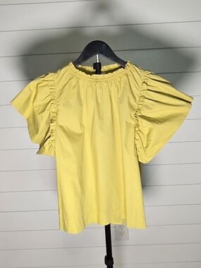 ODDY Chartreuse vibrant Ruffle-Trim Flutter Sleeve Top Size S